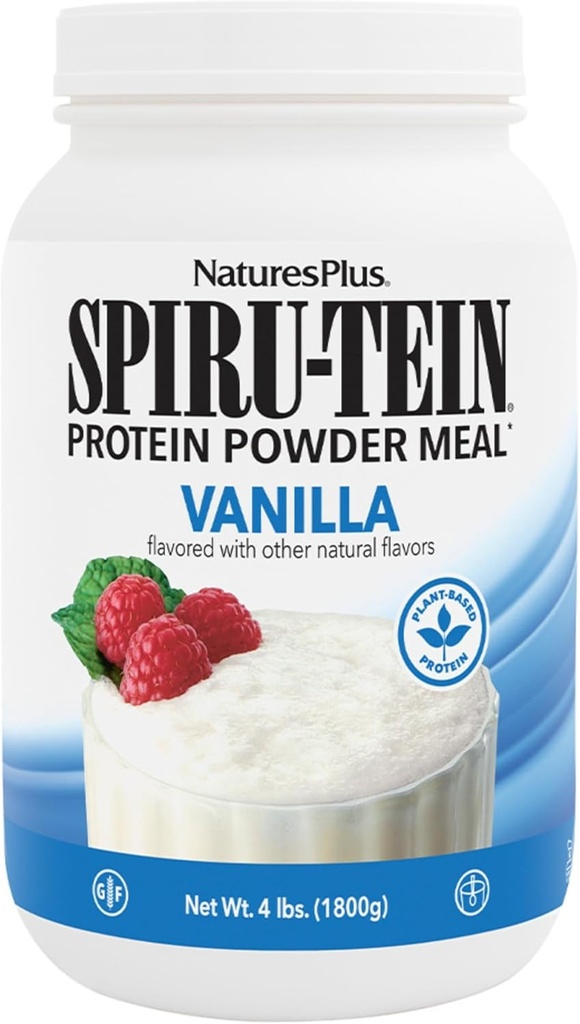 NaturesPlus SPIRU-TEIN, Vanilla - 4 lbs - Plant-Based Protein Shake - Non-GMO, Vegetarian, Gluten Free - 60 Servings