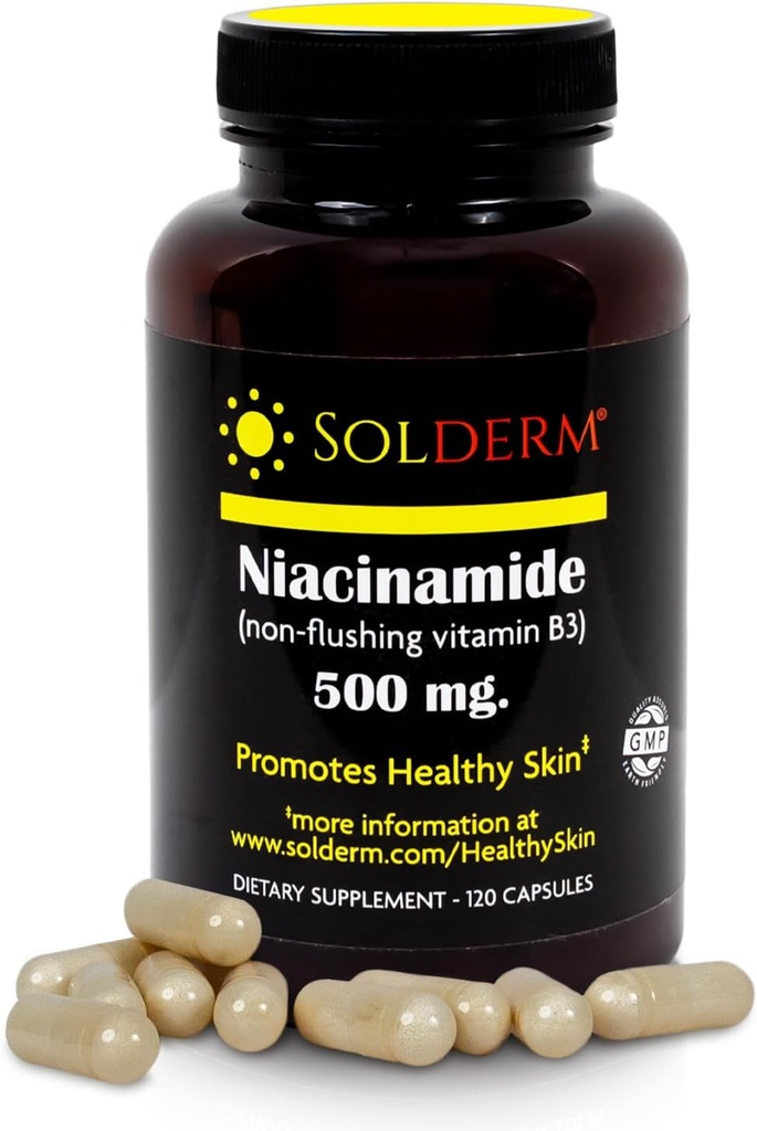 Niacinamida Vitamina B3 Suplemento TENIDO Vitamina Vegetariana y libre de gluten Niacinamida Tabletas con casquillos vegetales de celulosa ANTERIOR Promociones Esquí sano TEN 120 cápsulas ANTE 500mg