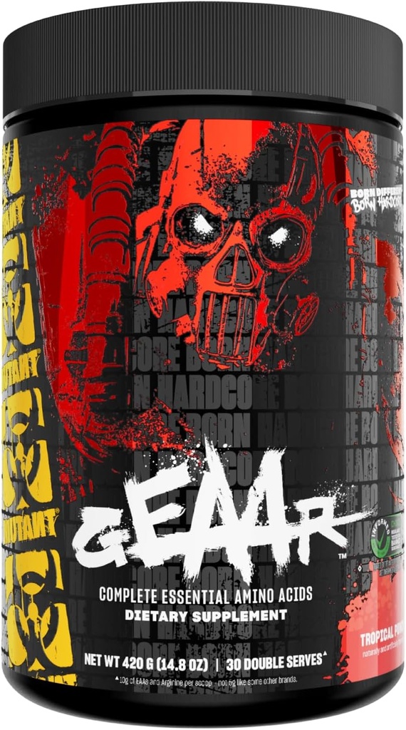 Mutant GEAAR - 9.4g de EAA Powder + Arginina, 7g BCAAs, 4g Leucine, Electrolitos, Agua de coco, 30 Servings - Fruit Punch
