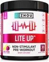 Zhou Lite Up - Non Stim Powder, Nitric Oxide Stim Suplemento gratis para Hombres &amp; Mujeres, Caffeine Free Boost, Clean Formula - Berry Lemonade Flavor, 7,5 oz Jar (30 Scoops)