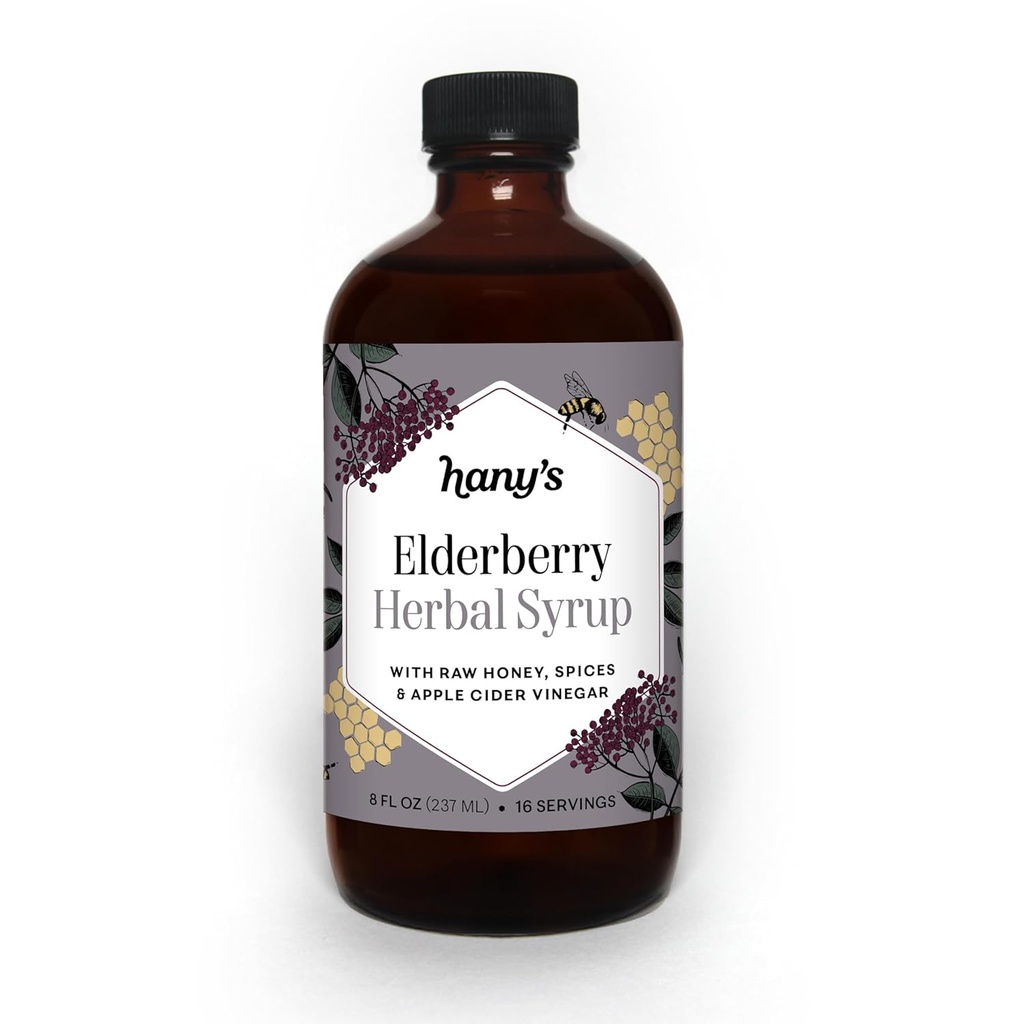 El jarabe herbal de la cosecha de Hany – 8 fl oz  durable All-Natural Wellness Tonic, Apple Sider Vinegar, Raw Honey & Elderberry