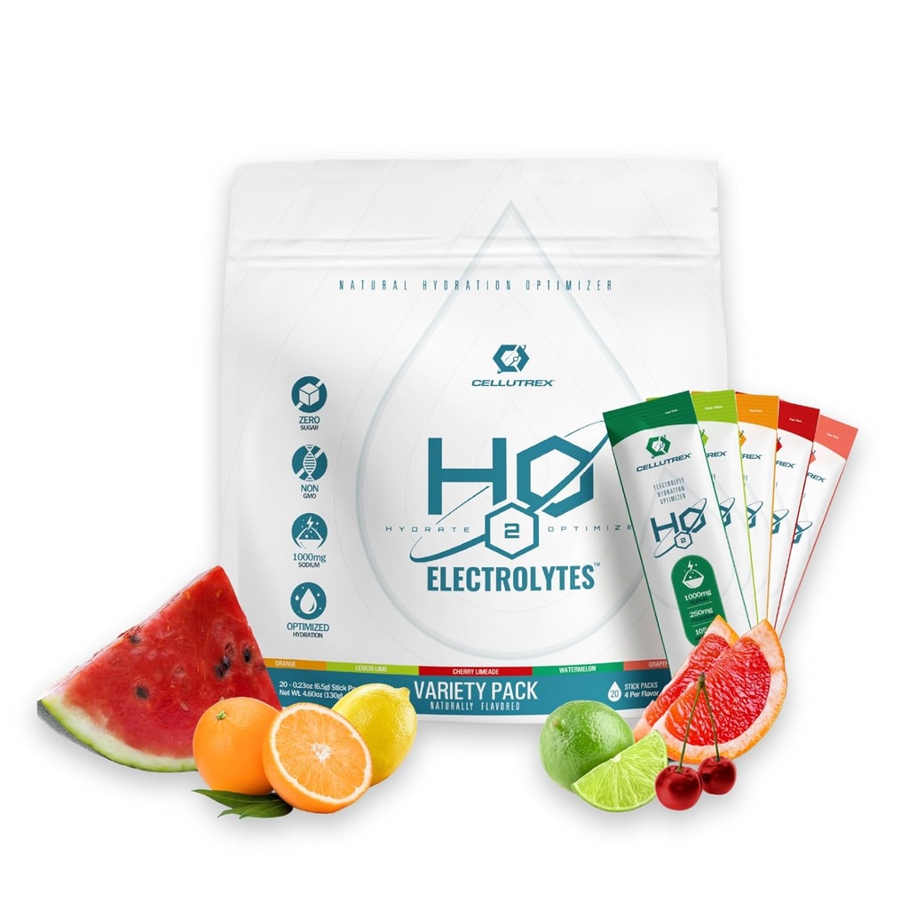 Celutrex® H2O Electrolytes – Electrolyte Powder Drink Mix, Zero Sugar, Natural Sal Hydration Packets for Recovery and Wellness, Variety Pack, 20 Sticks