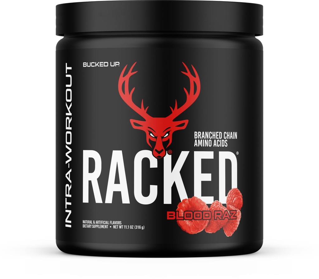 Aminoácidos encadenados BCAA RACKEDTM Branch Chained Amino Acids ¦ L-Carnitine, Acetyl L-Carnitine, GBB ¦ Recuperación Post Workout, Protein Synthesis, Lean Muscle BCAAs That You Can Feel! 30 Servings (Blood Raz)