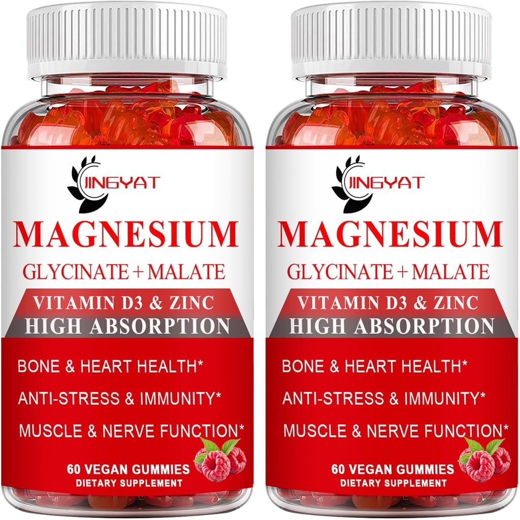 (2 Pack) Cortisol Suplemento Magnesium Gummies 1000mg para Hombres &amp; Mujeres, Magnesium Complex Suplemento w/Glycinate 500mg, Malate 500mg, Vitaminas D3, Zinc - Vegan & Natural