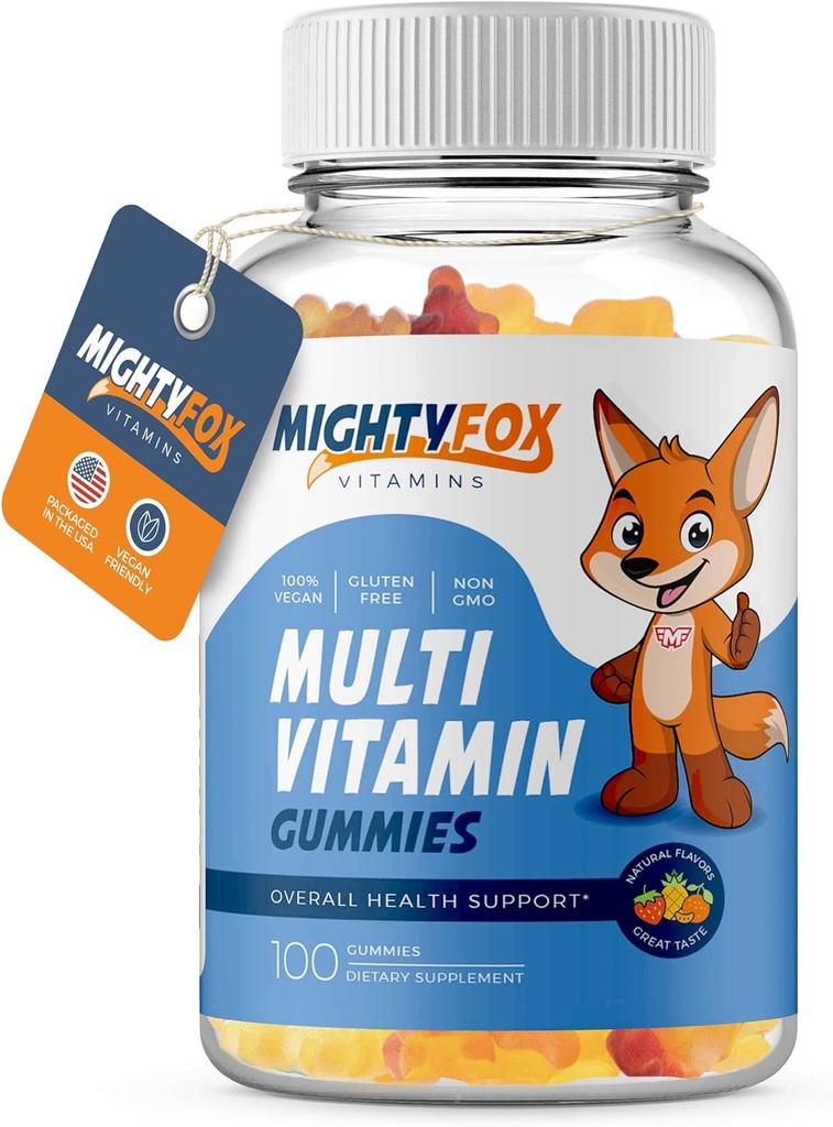 Gummies multivitamínicos para niños - No GMO, Gluten-Free, Vegan Gummies multivitamínicos w/Vitamin C, B3, B5, B6, B12, Zinc 100 Conteo, 1 Pack – Fruta Toddler Vitaminas para niños y adultos