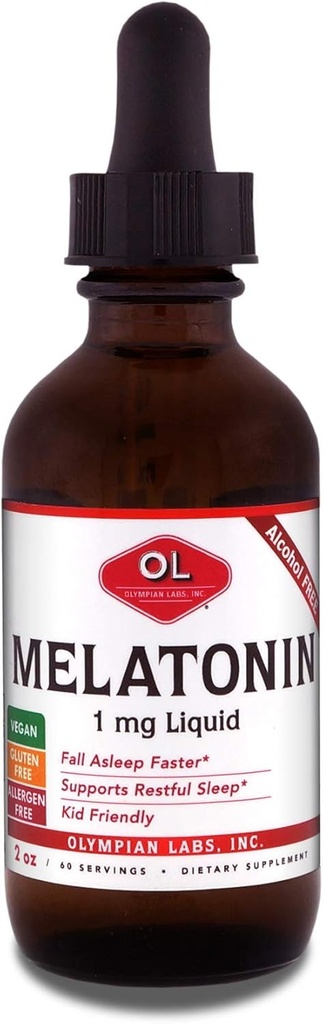 Laboratorios Olímpicos Melatonina líquida 1mg, 2 onzas, Otoño Agua Naturalmente, Alcohol Gratis