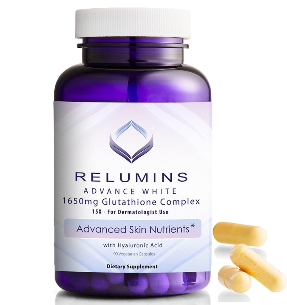 Relumins 1650mg L-Glutathione Complex with Hyaluronic, Alpha Lipoic, Rose HIPS, Vitamin E & Riboflavin, Inner Glow Mother's Day Wellness – Your Radiant Skin Starts Here, Made in USA – 90 Caps