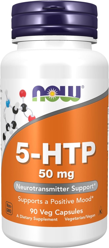 AHORA Suplementos de alimentos, 5-HTP (5-hidroxitryptofan) 50 mg, Apoyo neurotransmisor*, 90 cápsulas de verduras