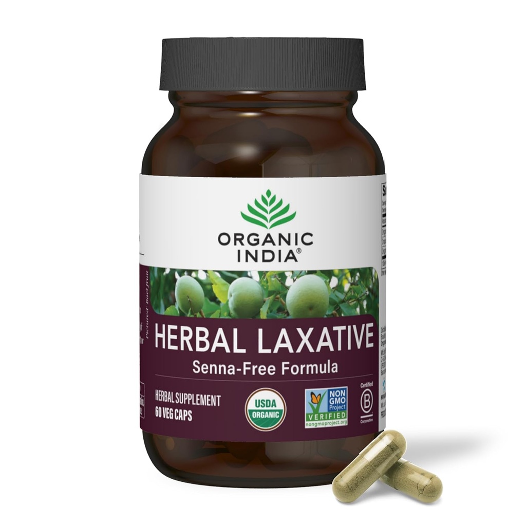 ORGANIC INDIA Herbal Laxative Supplement - Natural Laxative for Constipation, Herbal Laxative Capsules, Constipation Relief for Women and Men - USDA Certified Organic, Non-GMO, Vegan - 60 cápsulas