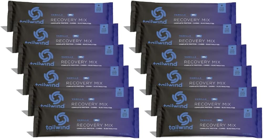 Tailwind Nutrition Recovery Mix, 20 Grams Full Protein, Carbohydrates y Electrolytes Powder Drink Mix for Post-Workout, Gratis de Gluten, Soy y Dairy, Vegan, 12 Servings, Vanilla