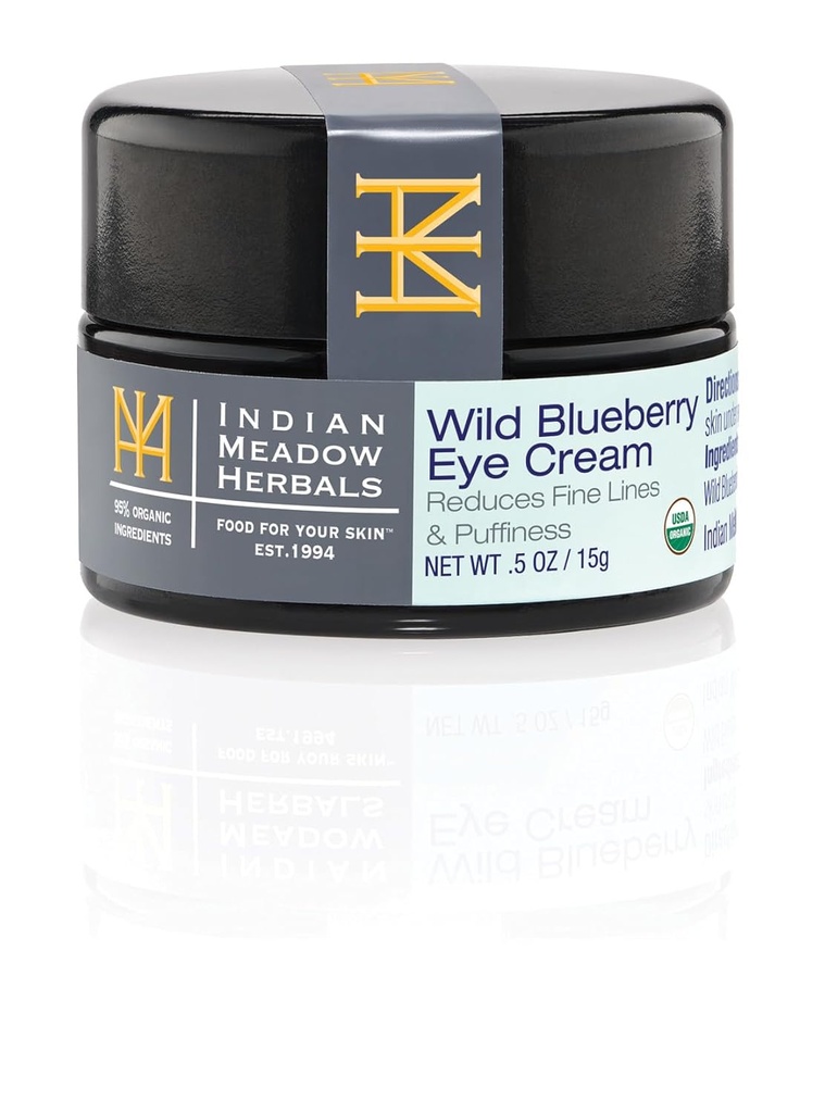 Herbals de prado indio Wild Blueberry Eye Cream (.5oz) - Bajo la crema de ojos para ojos hinchados &amp; líneas finas – Anti-Aging Eye Care w / hierbas orgánicas, aceites