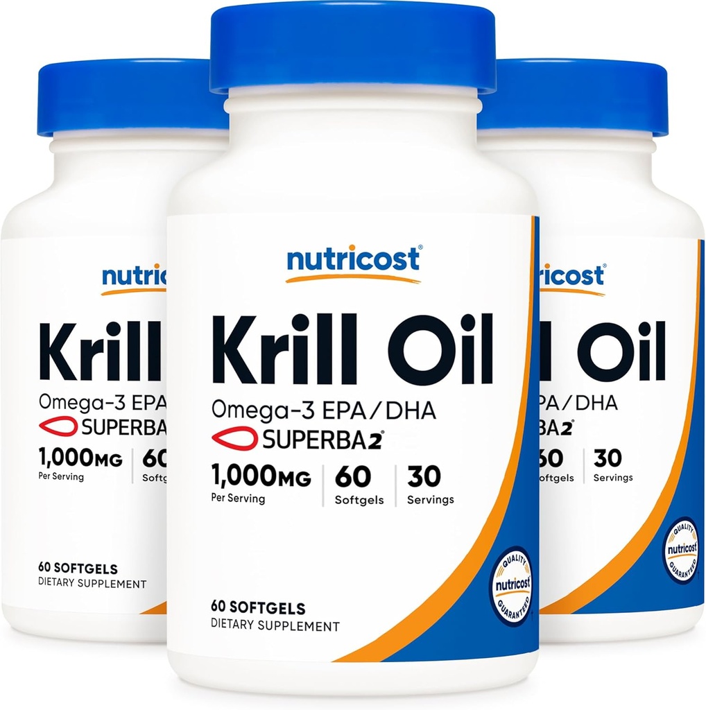 Nutricost Krill Oil 1000mg; 60 Liquid Softgels (3 Bottles) - Omega-3 EPA-DHA