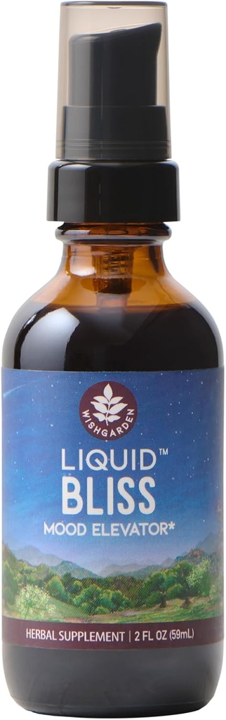 WishGarden Herbs Liquid Bliss Mood Elevator - Plant-Based Herbal Mood Support Supplement, Natural Mood Booster with Organic Cacao, Cotton Root, Passionflower, Increases Sense of Connection, 2oz