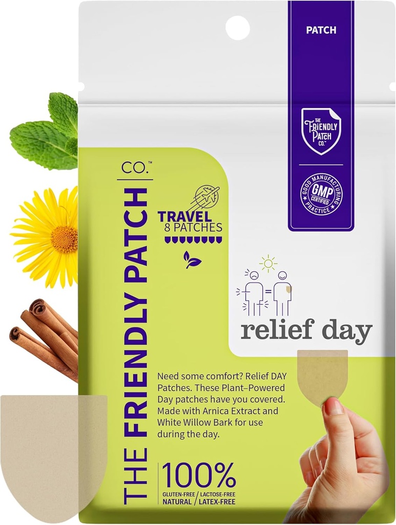 Día de Alivio Patch - Arnica, Barco Willow blanco, Saffron &amp; Peppermint for Soreness and discomfort for Women and Men