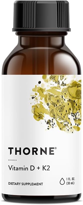 THORNE - Vitamina D + K2 Líquido con un dispensador medido - Vitaminas D3 &amp; K2 para soportar huesos saludables & musculos* - 1 Fl Oz (30 ml) - 600 Servimientos