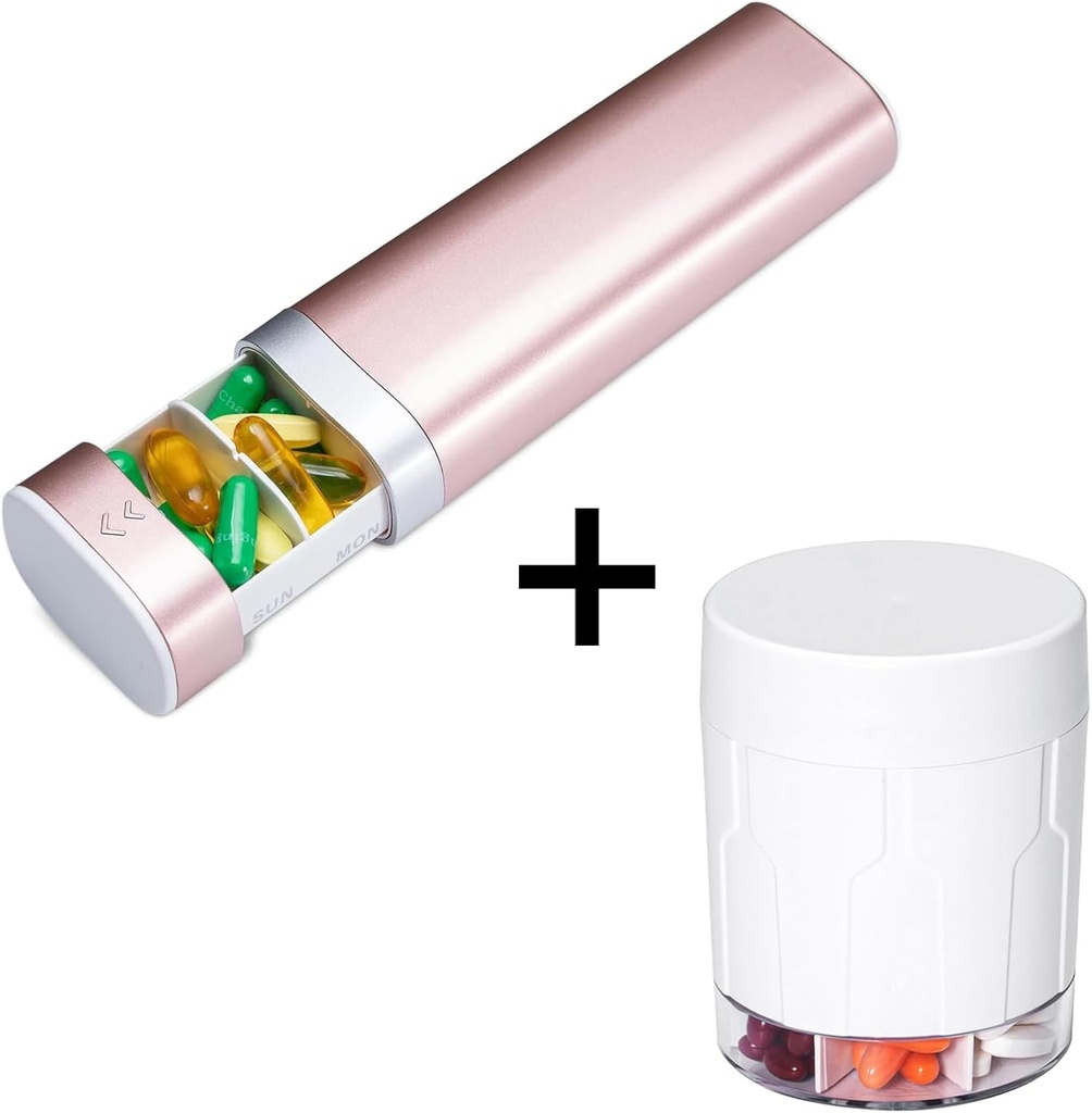 Betife XL Pill Organizer - Travel Case - 7 Compartments - Monthly Meds - 21 Labels - Stylish &amp; Portable