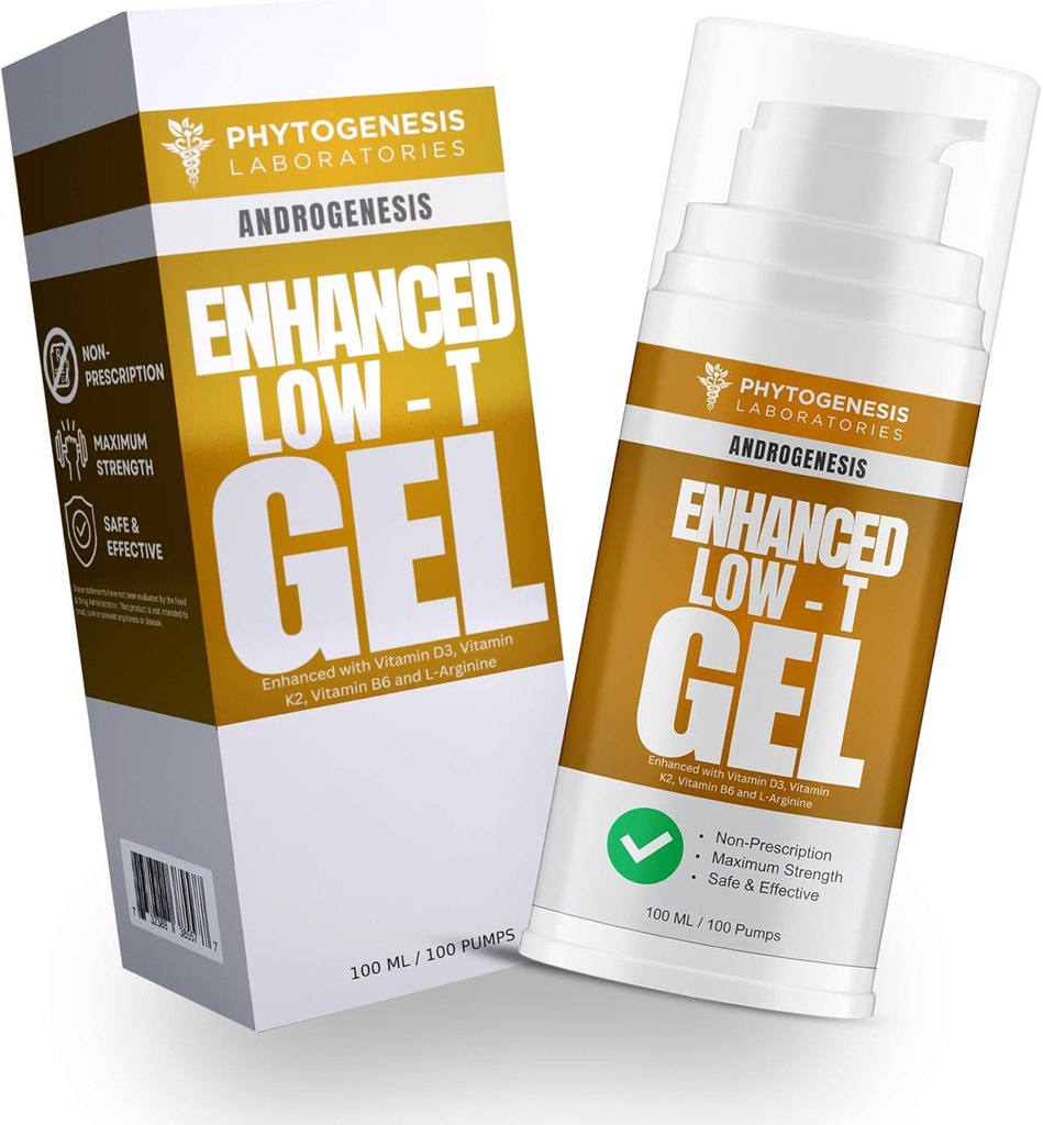 Fórmula mejorada – Gel de apoyo bajo T – Booster T para hombres – Recuperación muscular, Envejecimiento energético, Envejecimiento saludable – Ahora con vitaminas D3, K2, B6 y L-Arginina