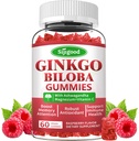 Ginkgo Biloba Gummies con Panax Ginseng y Magnesium, Ginkgo Biloba Suplementos para Focus, Memory y Brain Health para Adultos &amp; Niños, Vegan Raspberry Flavor Gummies, 60 Condes