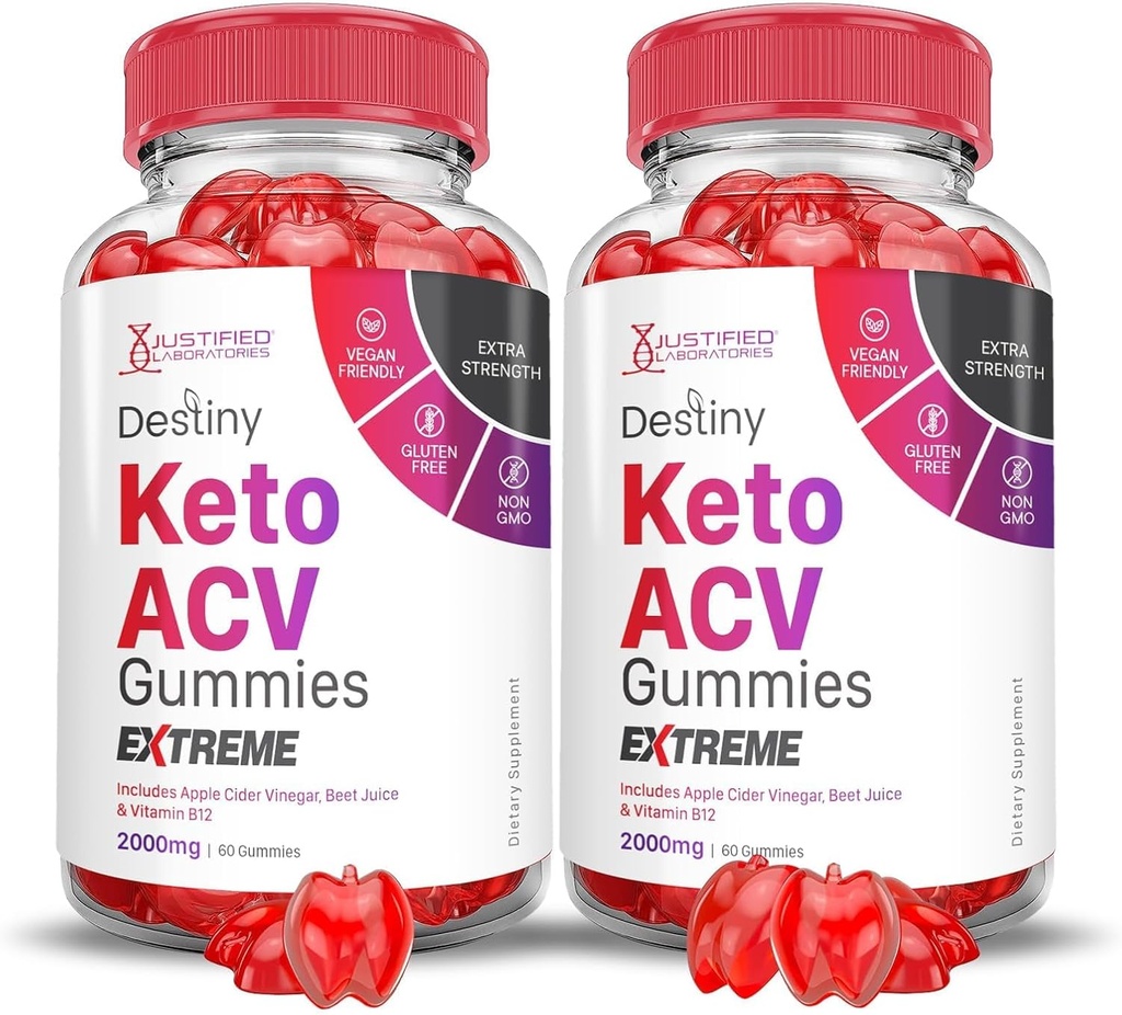 Laboratorios justificados (2 Pack Destiny Keto ACV Gummies Extreme 2000MG Destiny Keto Gummies Advanced Formula Apple Cider Vinegar con Pomegranate Beet Juice Powder B12 Vegan Non GMO 120 Gummys