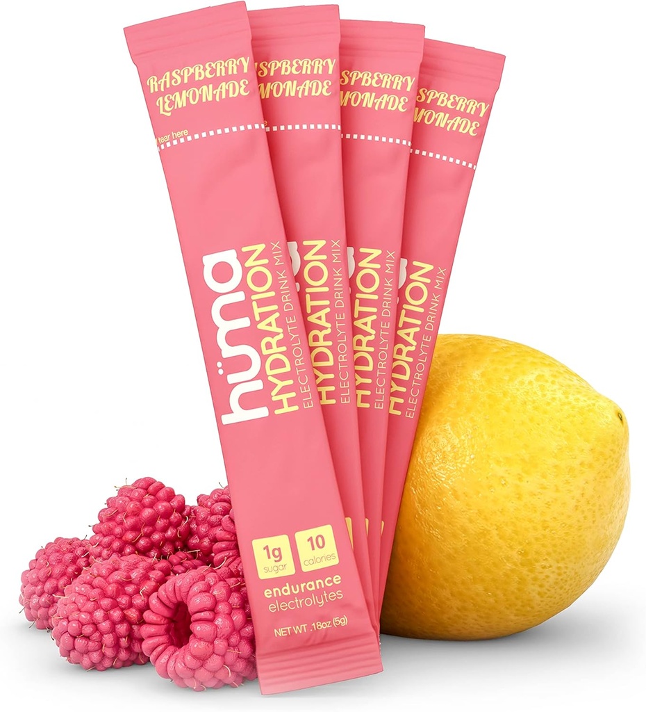 HUMA CHIA Hydration Drink Mix, Raspberry Lemonade 15 Packets - Baja Calorie, High Electrolyte Powder para Deportes &amp; Ejercicio - 100% Natural, 1g Sugar, 10 Cal