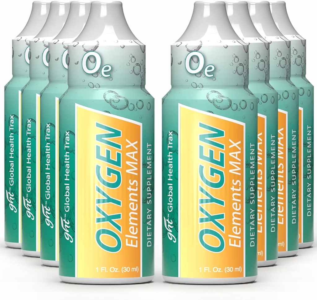 GHT - Elementos de oxígeno Max Liquid Oxygen Drops en 1 Botella de onza, Suplemento portátil - Resistencia y resistencia del tornillo, celdas de limpieza (8 Pack)