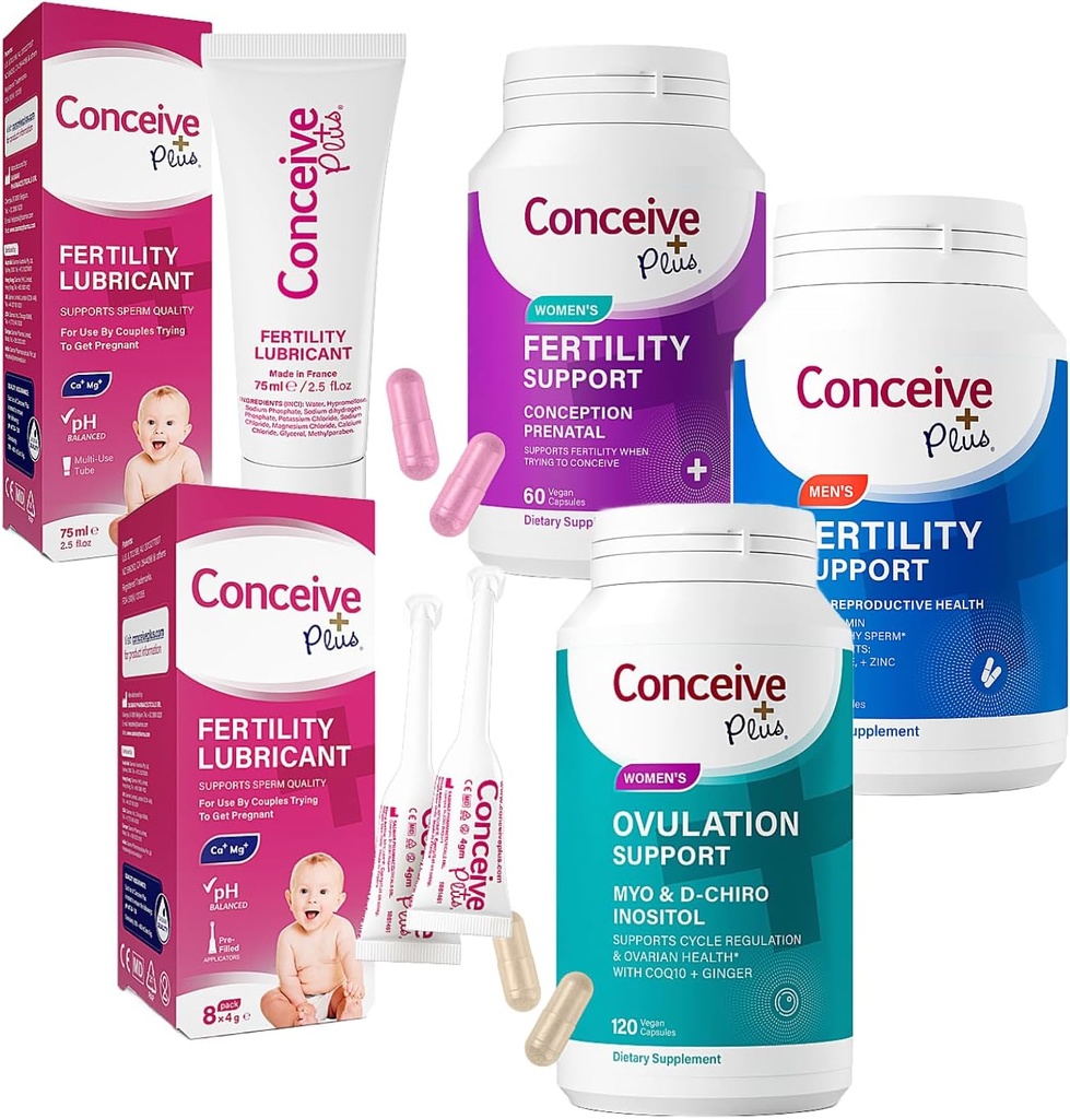 CONCEIVE PLUS Full Fertility Bundle - Tratando de Conceive Parejas Kit TTC Fertility Suplementos y Sperm Friendly Lubricantes
