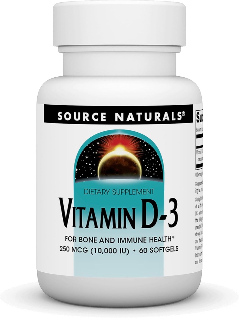 Fuente Naturals Vitamina D-3, Soporta Bone & Immune Health*, 250 mcg (10.000 UI) - 60 Softgels