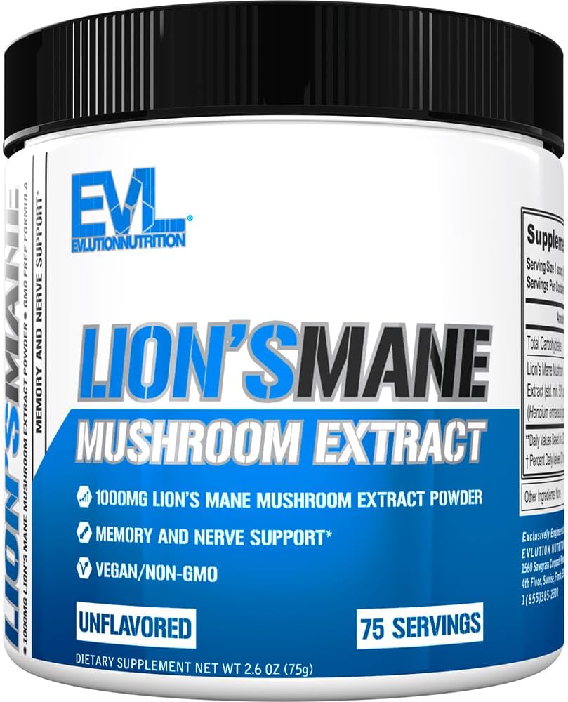 Evlution Organic Lion’s Mane Mushroom Supplement - Lion’s Mane Mushroom Powder Nootropics Brain Support Suplemento de Focus Memory Clarity and Immunity Support