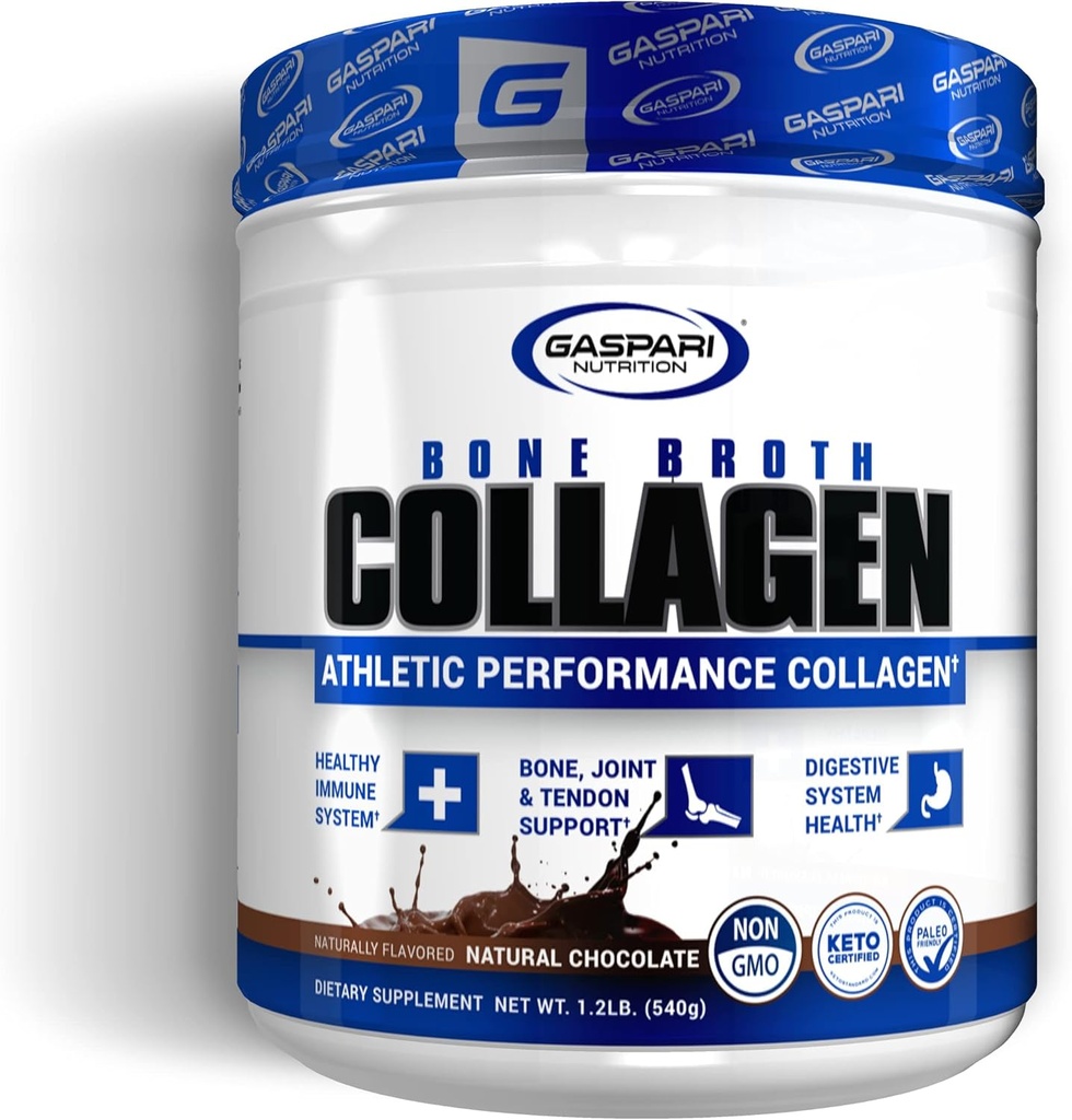 Bono de Nutrición Gaspari Broth, Collagen de Rendimiento Atlético, 13g Proteína, Gluten Gratis, No GMO, Certificado de Keto, Gut y Salud Conjunta (30 Servimientos, Chocolate Natural)