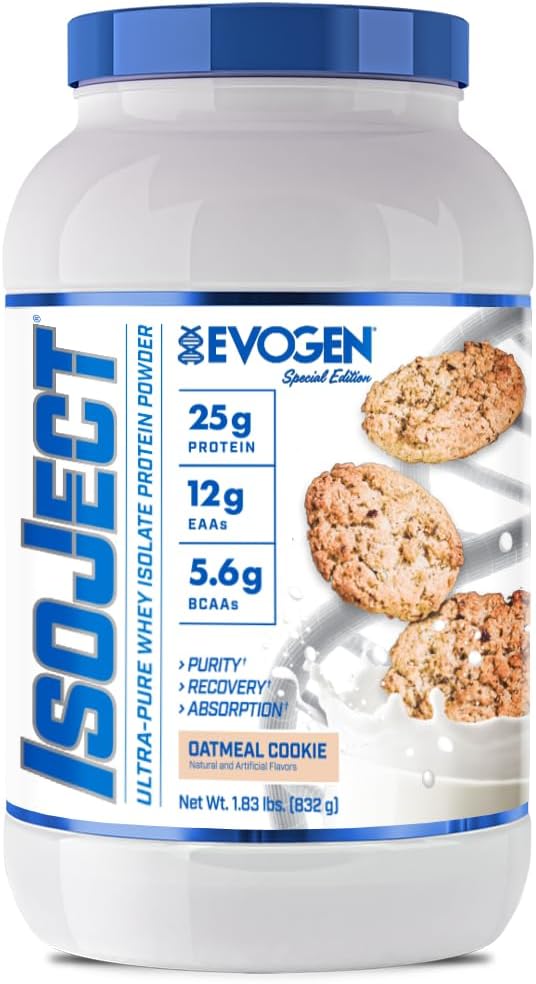 Evogen Isoject - Whey Protein Isolate ← Ultra-Pure Whey Protein Powder with Ignitor Enzymes, BCAAs, and EAAs tención Enhanced Absorption & Recovery ← Oatmeal Cookie ← 26 Servings