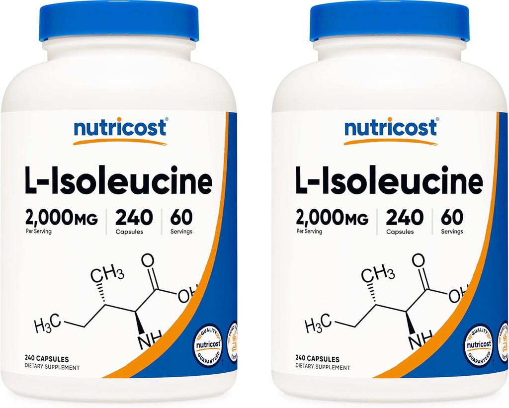 Nutricost L-Isoleucine 2000mg Por Serving, 240 cápsulas por botella (2 botellas)