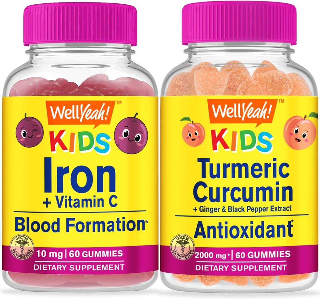 BuenoSí Hierro + Vitamina C Niños + Curcumina Turmérica Niños, Gummies Bundle - Gran Tasting, Suplemento de Vitamina, Gluten Gratis, GMO Gratis, Chewable Gummy