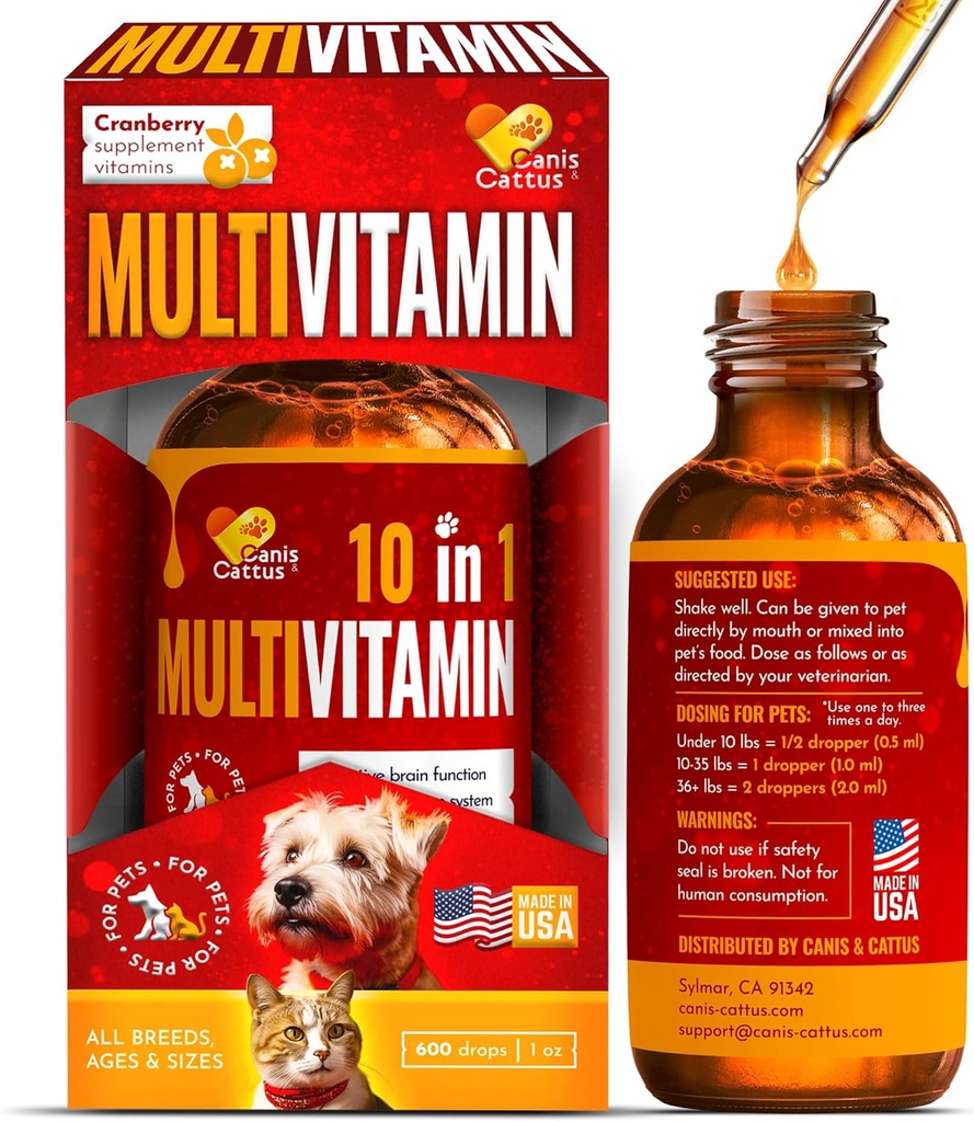 Vitamins for Dogs | Cat Vitamins | Liquid Multivitamin for Dogs | Multivitamin for Cats | Pure Ingredients | 1 oz