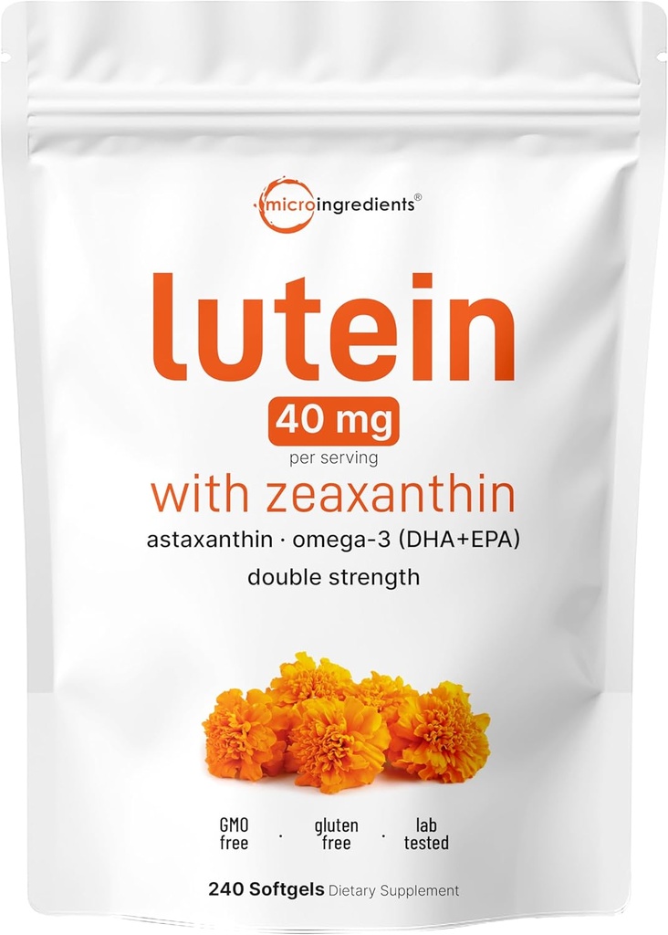Micro Ingredientes Lutein " Zeaxanthin 40mg Softgels, 240 Cuenta, con Astaxanthin, Omega-3s, " Phospholipids ANTE Ojo + Visión Salud Vitaminas Silenciosos Tercera Parte Tested, No GMO, Gluten Gratis