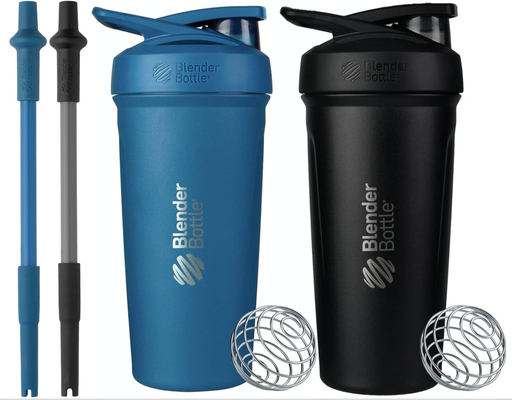 BlenderBottle Strada Shaker Cups with Silicone Straws, (2 botellas de 24 onzas y 2 Straws)