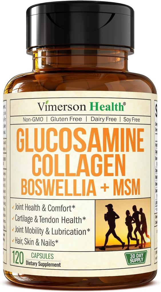 Glucosamine Chondroitin MSM with Hydrolyzed Collagen Peptides - Joint Support Supplement with Quercetin, Bromelain " Boswellia Extract - Collagen pills for Hair Skin Nails - FSA Eligible 120 Caps