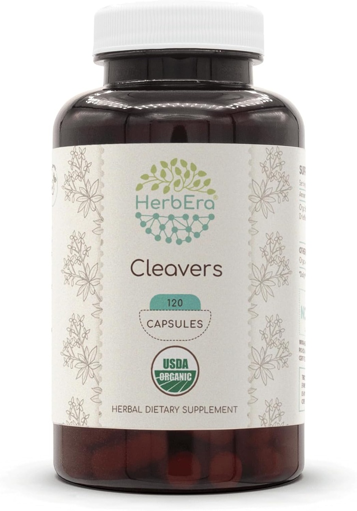 HerbEra Cleavers USDA Organic 120 Capsules ← Suplemento Natural Herbal Silencio Certified Organic Vegetarian Capsules and Organic Cleavers (Galium aparine) Dried herb (120 Capsules)