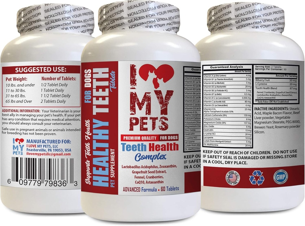AMO MI PETS LLC Dog Gum Health - Dog Teeth Health Complex - for Healthy Gums and Bad Breath - Dog Mineral Supplement - 60 Treats (1 Bottle)
