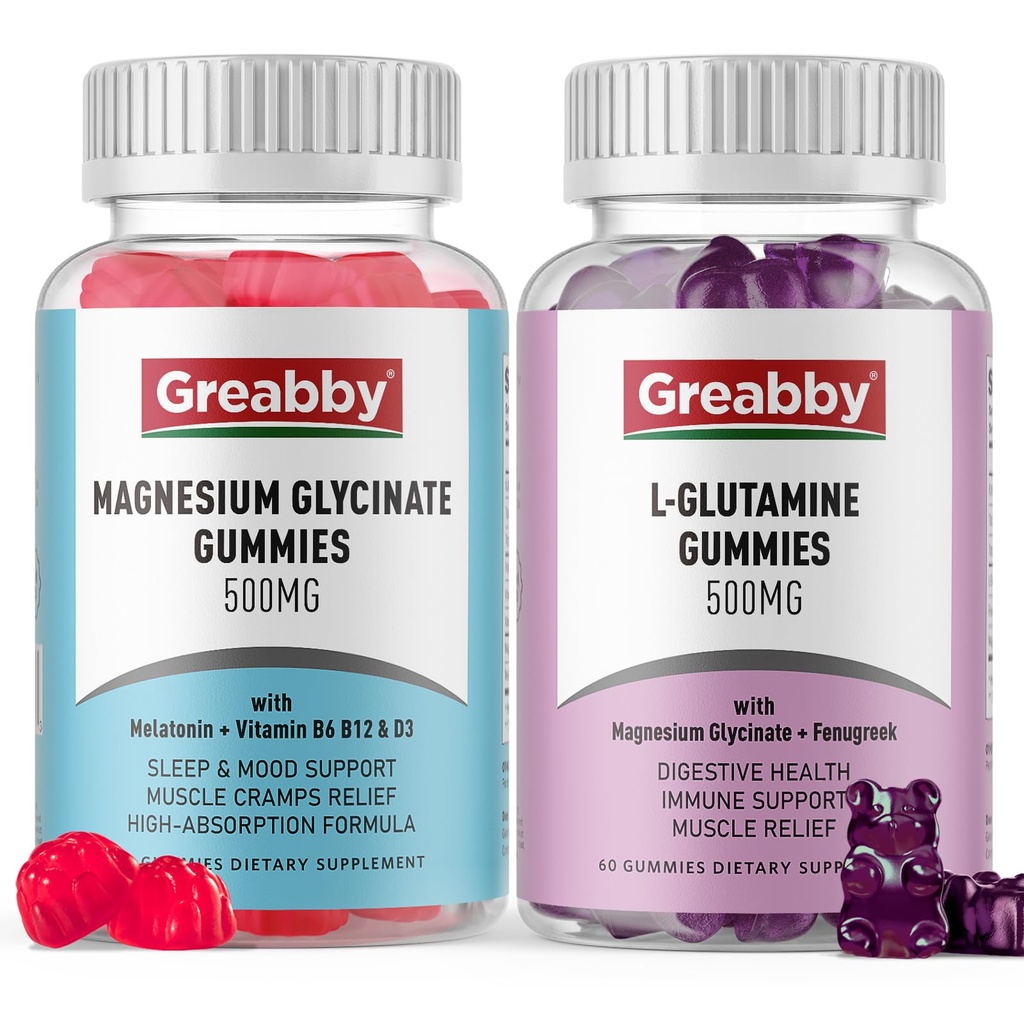 L Glutamine Gummies & Magnesium Glycinate Gummies, Muscle Relief & Joint Support, Vegan &amp; Organic, Non-GMO