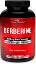 Complejo de Berberina de la Divina Bounty - 600mg Por Capsule Berberine HCl Suplemento - 60 cápsulas vegetarianas