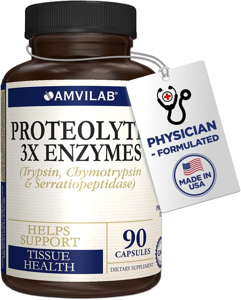 Proteolytic Enzymes 3X - Trypsin, Chymotrypsin & Serrapeptidase - Reduce el Edema & Irritation from Tissue injury - Supports Body Wellness & Recovery - Suplemento dietético - 90 cápsulas