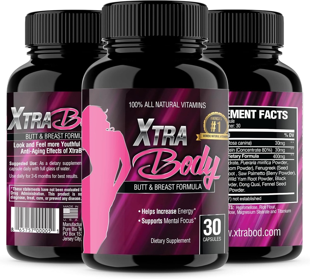 XtraBody Butt Enhancement and Breast Enlargement Suplemento - Estrogen Enhancer - Aumenta el tamaño del menstrual, reduce los síntomas menstruales " proporciona un Boost Extra de Energía (1 Bottle=30 cápsulas)