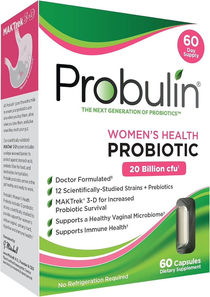 Probiótico de probulina para la salud femenina + Prebiótico para la salud vaginal, de Gut &amp; Immune - 20 millones CFU - 12 Strains probióticos, 60 cápsulas veganos