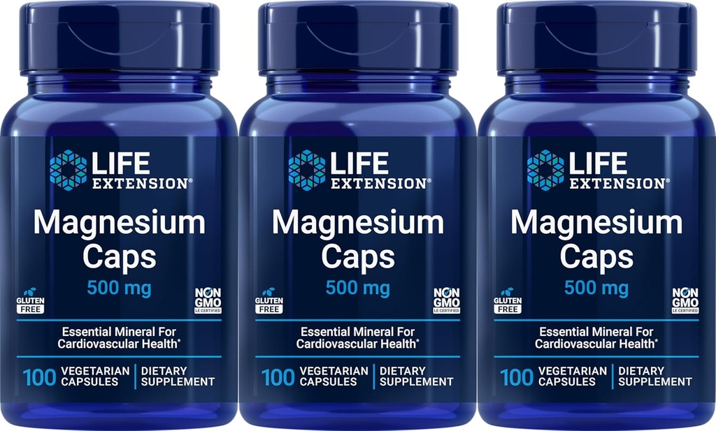 Ampliación de vida Magnesio 500 mg, 100 cápsulas vegetarianas (Pack of 3)
