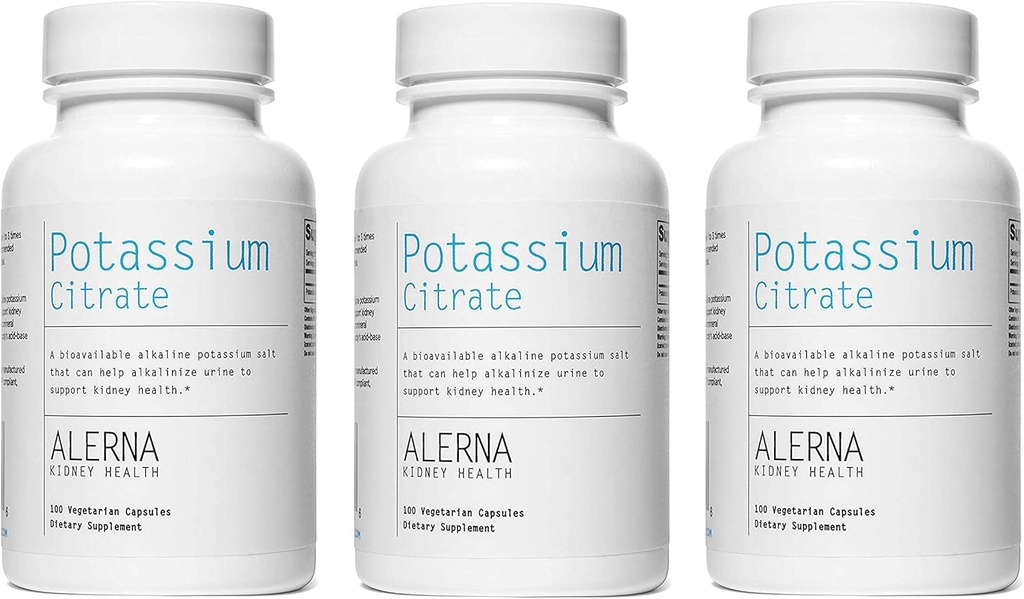 Potassium Citrate 99 mg - Supports Electrolyte Balance and Normal pH - Essential Mineral Kidney Stone Support Supplement - 100 Vegetarian Capsules (Pack of 3)