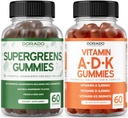Supergreens Gummies (60 Gummies) Greens Supplements with 8 Ingredient Power Blend - Superfood for Immunity Support for Adults and ADK (60 Count) with D & K - 10 Vegan Supplement - Non GMO & USA Made