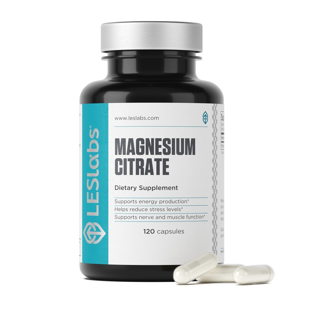 LES Labs Magnesium Citrate – Stress Relief, Restful Sleep, Heart Health, Metabolism, Nerve & Muscle Function – Non-GMO Supplement – 120 Capsules