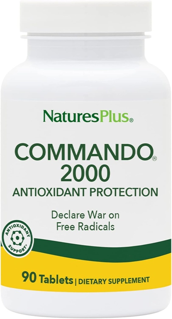 Natures Plus Commando 2000-90 Tablets - Protección Antioxidante - Apoya Cerebro, Función Circulatoria & Sistema Inmunitario - Vegetariano, Gluten Gratis - 45 Servimientos