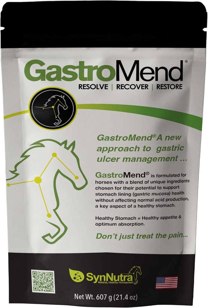 GastroMend® Gastrointestinal Health Supplement for Horses, 100% Natural, promueve Stomach y Gut Health in Equines, Cost-Effective Digestive Wellness, 60 Servings per Pouch, Made in The USA