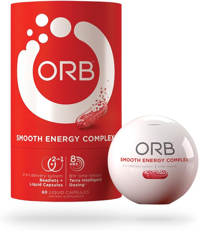 ORB Smooth Energy Complex – Energy Fórmula + MCT Oil for Easier Absorption ¦ Proporciona Sostenida Smooth Energy, apoya un estado mental de alerta, Beadlets de liberación del tiempo para la energía consistente – 60 Condes